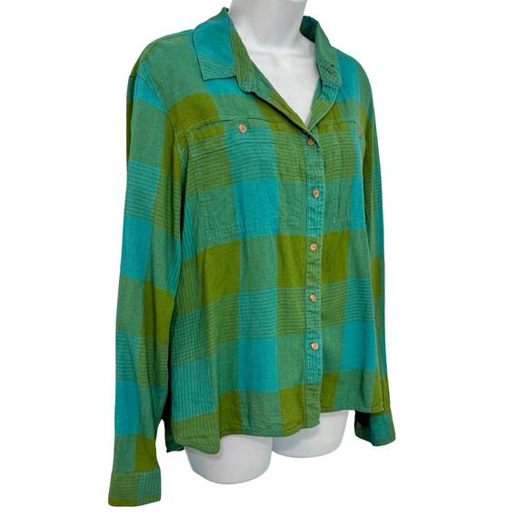 Pendleton Green Blue Plaid Adley Linen Blend Button Down Long Sleeve Shirt sz L - Picture 9 of 10